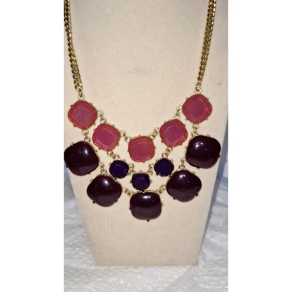 A Women's Bib Choker Necklace Pink & Purple Cabochons Elegant Cocktail Party - Picture 2 of 12